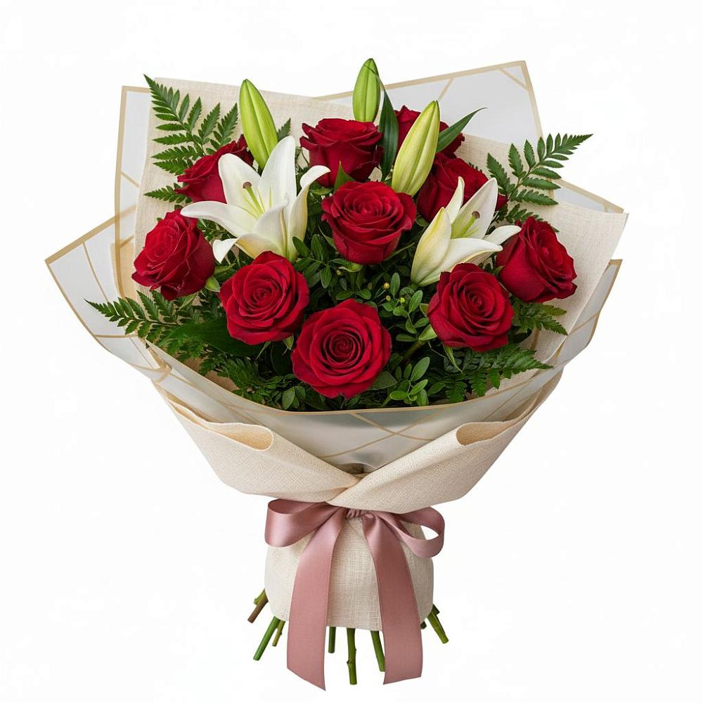 Букет цветов из: Лилии и Розы в Макарове