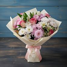 Букет цветов из:  Хризантемы, Альстромерии и Розы в Макарове