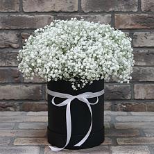 Цветочная композиция из Гипсофила в шляпной коробке в Макарове